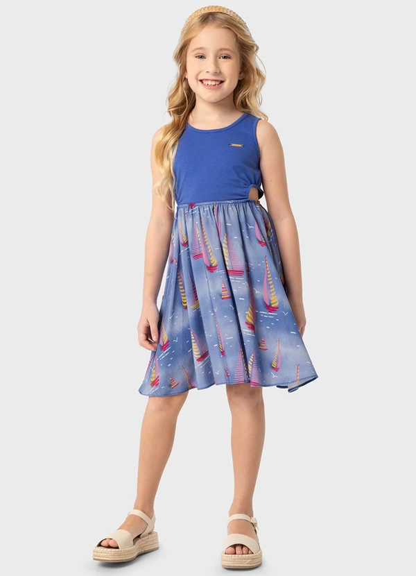 Carinhoso - Vestido Azul Veleiros com Vazado