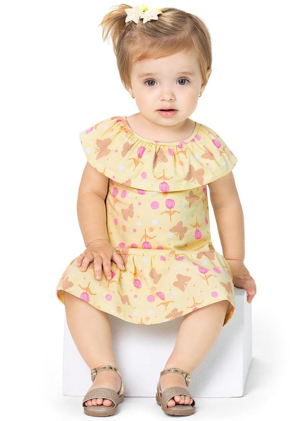 Alenice - Vestido Babado com Borboletas Menina Amarelo 1