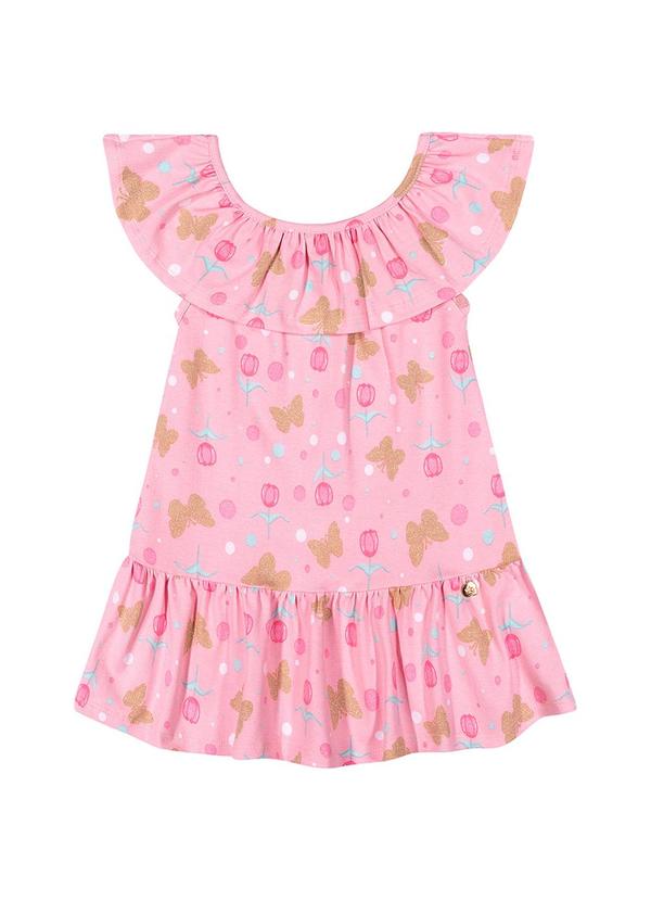 Alenice - Vestido Babado com Borboletas Menina Rosa 