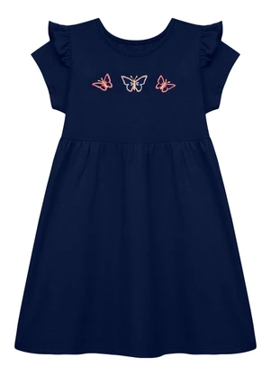 Duduka - Vestido Babado com Bordado Borboleta Azul  - DUDUKA