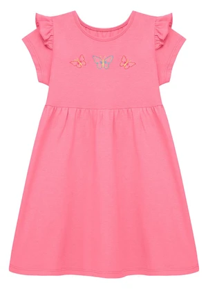 Duduka - Vestido Babado com Bordado Borboleta Rosa - DUDUKA