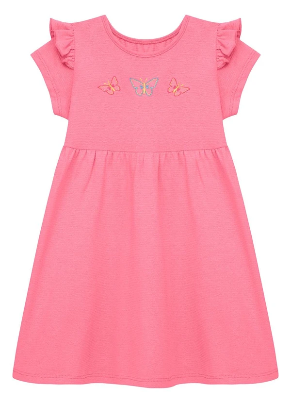 Duduka - Vestido Babado com Bordado Borboleta Rosa