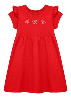 Duduka - Vestido Babado com Bordado Borboleta Vermelho - DUDUKA