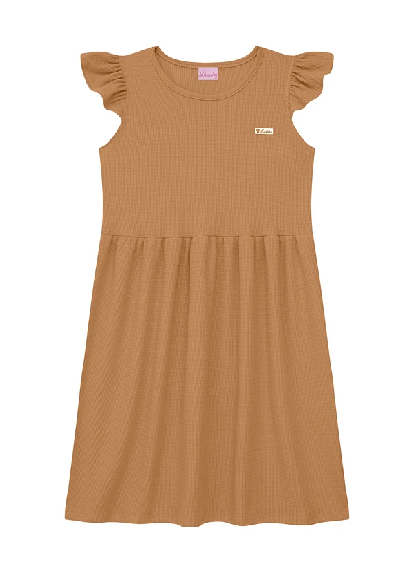 Duduka - Vestido Babados nas Mangas com Plaquinha Bege