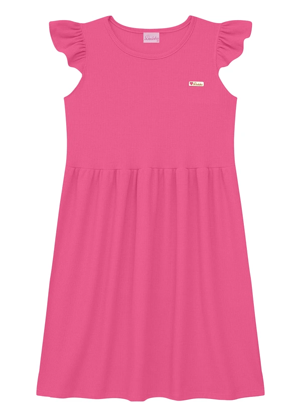 Duduka - Vestido Babados nas Mangas com Plaquinha Rosa