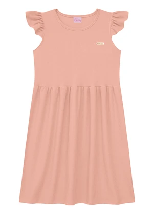 Duduka - Vestido   Babados nas Mangas com Plaquinha Rosa - DUDUKA