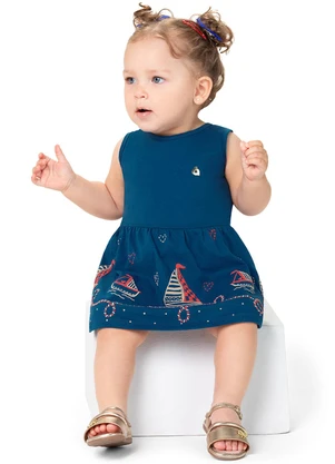 Outlet - Vestido Barquinhos Menina Azul - OUTLET