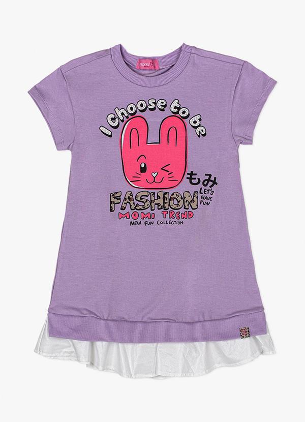 Momi - Vestido Barra Embutida e Estampa Bichinho Roxo