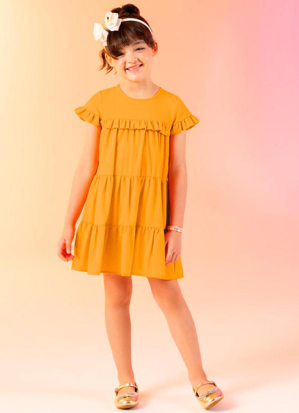Cativa Kids - Vestido Básico com Babados Laranja