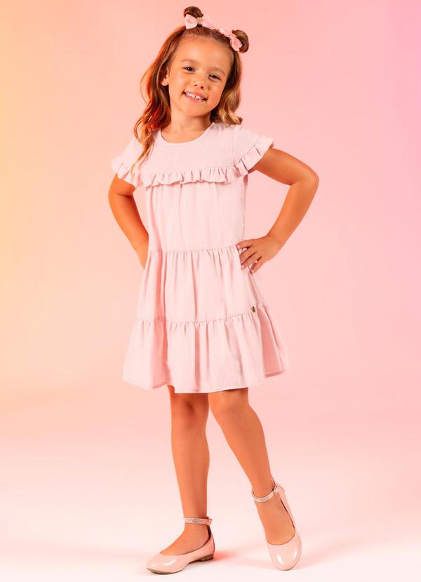 Cativa Kids - Vestido Básico com Babados Rosa
