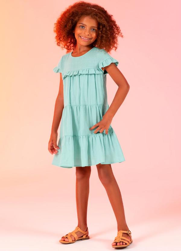 Cativa Kids - Vestido Básico com Babados Verde