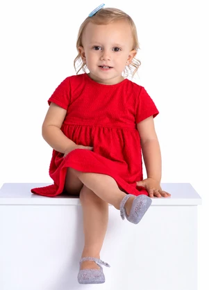 Duduka - Vestido Básico com Etiqueta e Enfeite Vermelho - DUDUKA