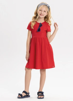 Alakazoo - Vestido Básico de Mangas Curtas Vermelho - ALAKAZOO