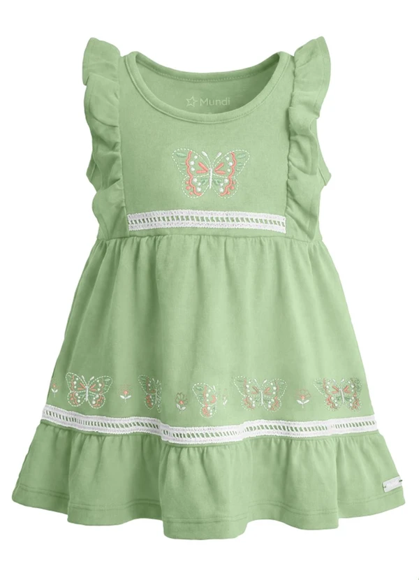 Mundi - Vestido Bebê Bordado de Borboleta Verde