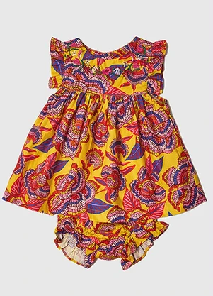 Fábula - Vestido Bebê Bordado Florida Amarelo - FÁBULA