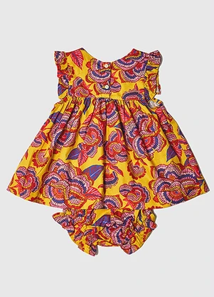 Fábula - Vestido Bebê Bordado Florida Amarelo - FÁBULA