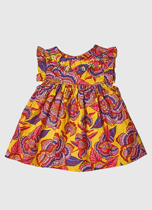 Fábula - Vestido Bebê Bordado Florida Amarelo 4