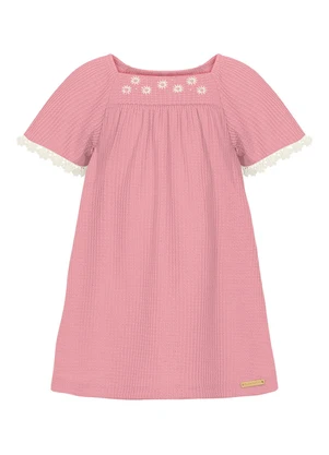 Alakazoo - Vestido Bebê com Bordado Texturizada Rosa - ALAKAZOO