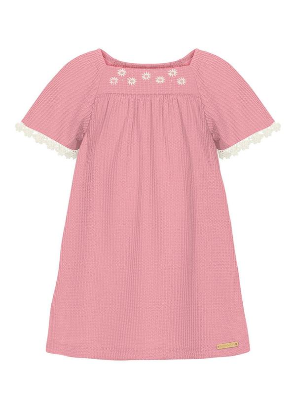 Alakazoo - Vestido Bebê com Bordado Texturizada Rosa 1