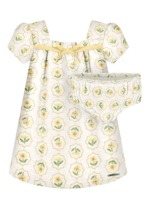 Alakazoo - Vestido Bebê com Calcinha de Algodão Amarelo - ALAKAZOO