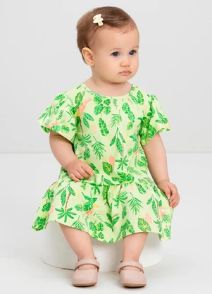 Vestido Bebê com Estampa Floral Quimby Verde - QUIMBY