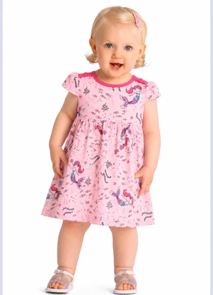 Duduka - Vestido Bebê com Laço nos Ombros Sereia  Rosa - DUDUKA