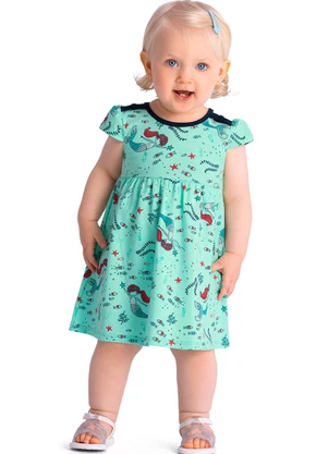 Duduka - Vestido Bebê com Laço nos Ombros Sereia  Verde - DUDUKA