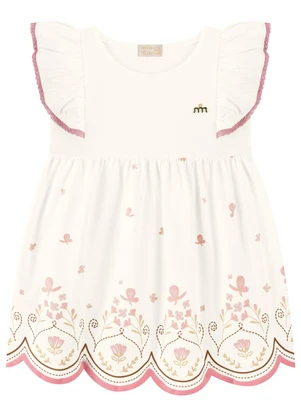 Milli e Nina - Vestido Bebê Cotton com Recorte Laser Bege - MILLI E NINA