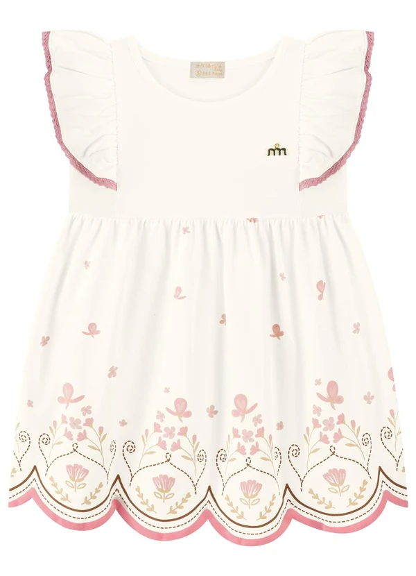 Milli e Nina - Vestido Bebê Cotton com Recorte Laser Bege