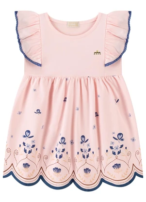 Milli e Nina - Vestido Bebê Cotton com Recorte Laser Rosa - MILLI E NINA