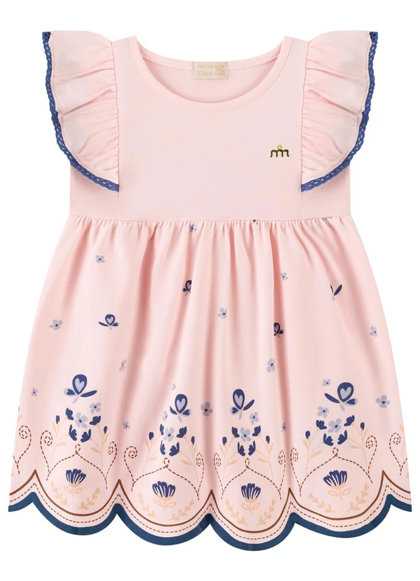 Milli e Nina - Vestido Bebê Cotton com Recorte Laser Rosa