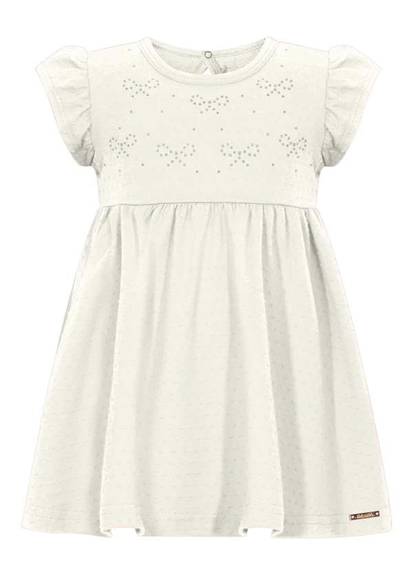Alakazoo - Vestido Bebê de Mangas Curtas com Strass Off White