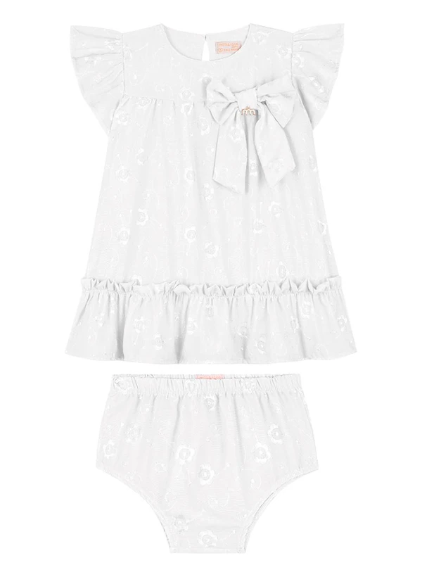 Milli e Nina - Vestido Bebê e Tapa Fraldas em Laise Branco 2