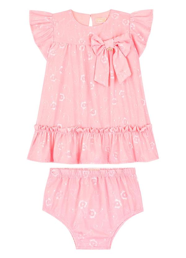 Milli e Nina - Vestido Bebê e Tapa Fraldas em Laise Rosa 1
