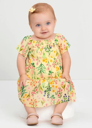 Vestido Bebê em Chiffon Forrado Quimby Amarelo - QUIMBY