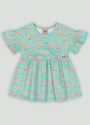 Vestido Bebê em Cotton Girafinha Quimby Azul - QUIMBY