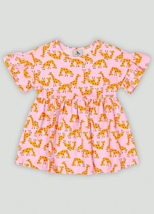 Vestido Bebê em Cotton Girafinha Quimby Rosa - QUIMBY