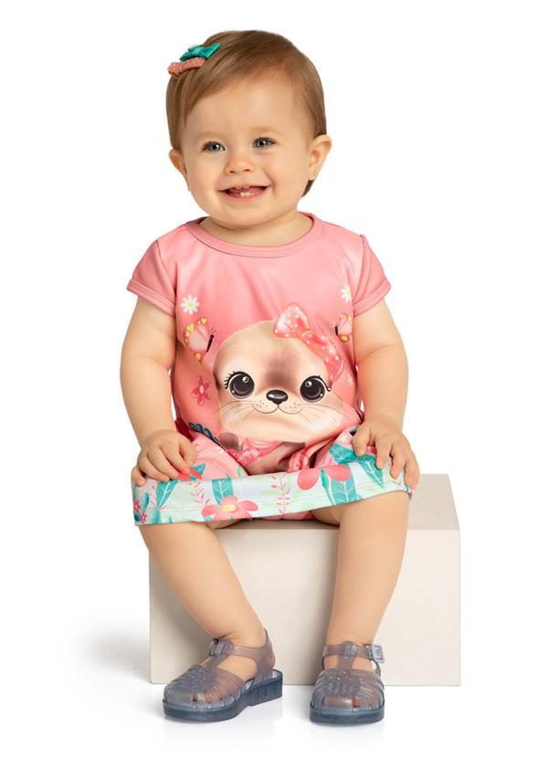 Marlan - Vestido Bebê em Malha Newtech Rosa