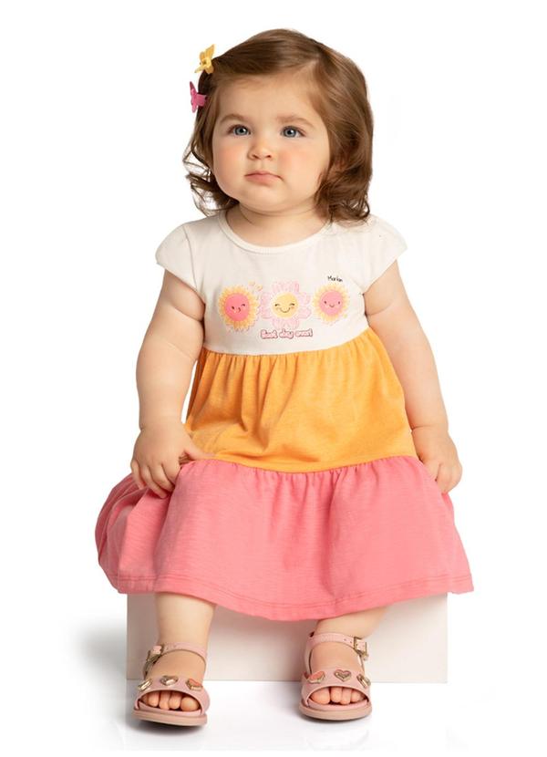 Marlan - Vestido Bebê em Meia Malha Penteada Laranja