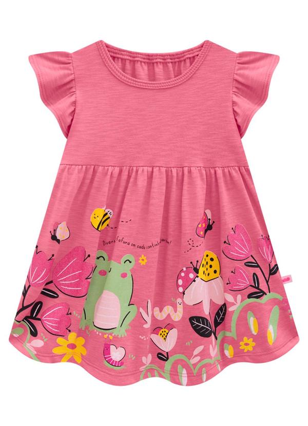 Marlan - Vestido Bebê em Meia Malha Penteada Rosa