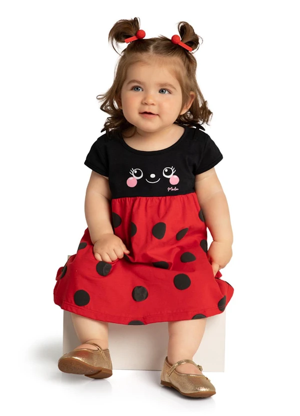 Marlan - Vestido Bebê em Meia Malha Penteada Vermelho