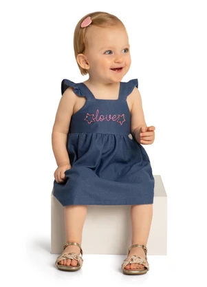 Marlan - Vestido Bebê em Molecotton Jeans Azul - MARLAN