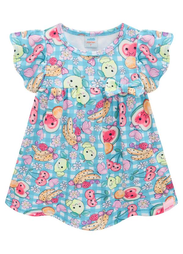 Marlan - Vestido Bebê em Newtech Frutinhas Azul