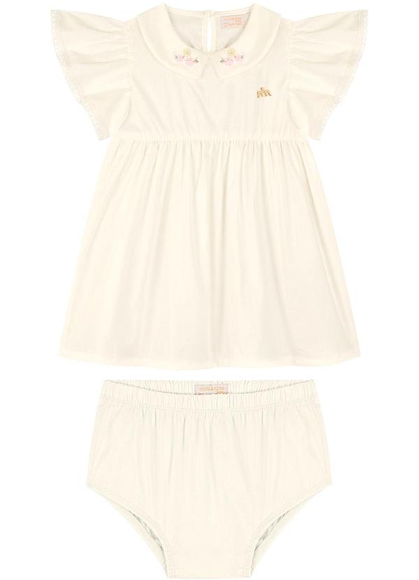 Milli e Nina - Vestido Bebê em Tricoline Bege