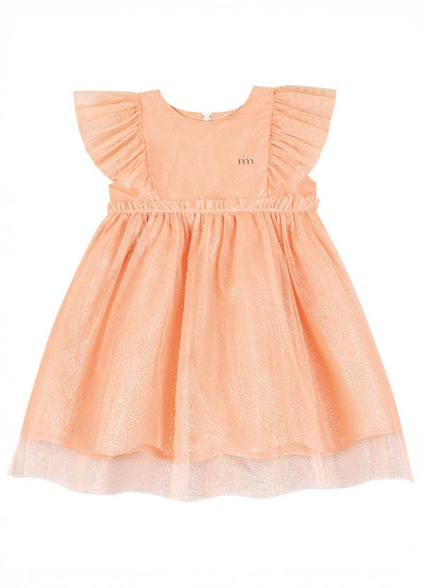 Milli e Nina - Vestido Bebê em Tule Brilho Laranja