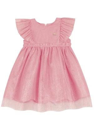 Milli e Nina - Vestido Bebê em Tule Brilho Rosa - MILLI E NINA