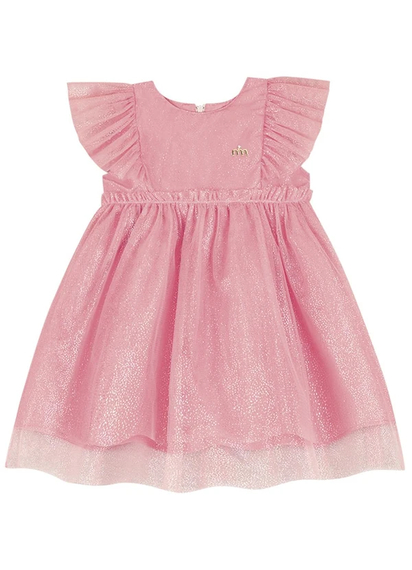 Milli e Nina - Vestido Bebê em Tule Brilho Rosa