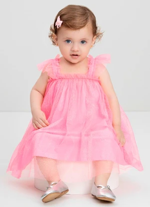 Vestido Bebê em Tule com Glitter Quimby Rosa - QUIMBY