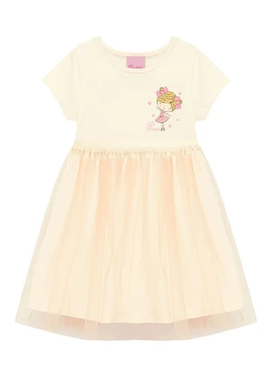 Duduka - Vestido Bebê Estampa com Fita na Cintura  Bege - DUDUKA