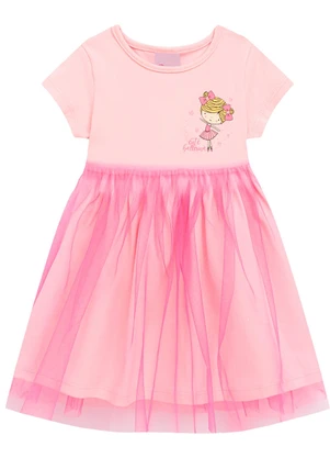 Duduka - Vestido Bebê Estampa com Fita na Cintura  Rosa - DUDUKA